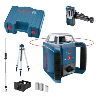Equipamento de medição Bosch azul com acessórios incluídos
