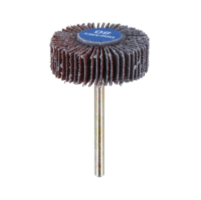 Roda de lixa abrasiva com haste metálica e etiqueta azul