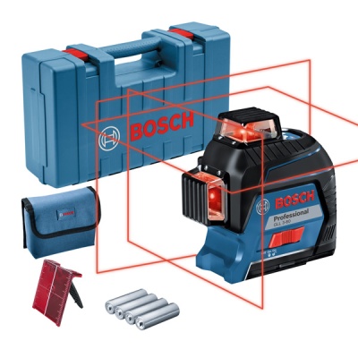 Nível laser Bosch Professional GLL 3-80 C com acessórios e caixa de transporte.