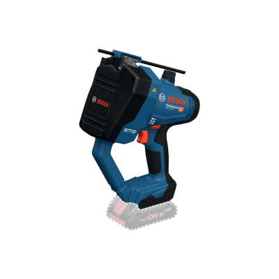 Ferramenta elétrica portátil Bosch Professional azul e preta com texto e bateria destacada