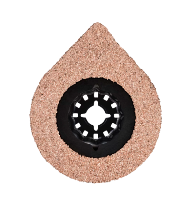 Lâmina de serra de superfície abrasiva cor de cobre com centro preto encaixe circular.