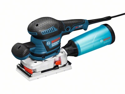 Lixadora elétrica Bosch Professional azul e preta com depósito coletor azul claro