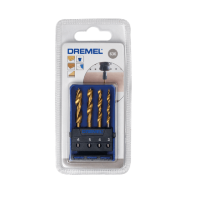 Conjunto de brocas Dremel 636 em embalagem transparente e suporte azul