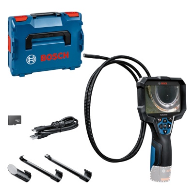 Conjunto Bosch com mala azul, câmera de inspeção e acessórios