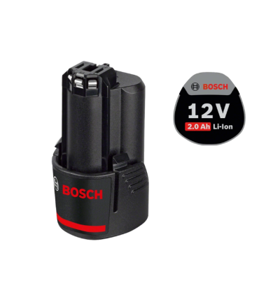 Bateria Bosch 12V 2.0 Ah Li-Ion preta com detalhes vermelhos
