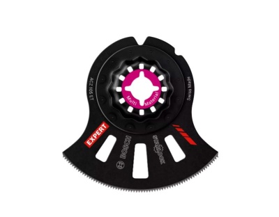 Lâmina semicircular preta para ferramenta multifunções com texto e dentes serrilhados