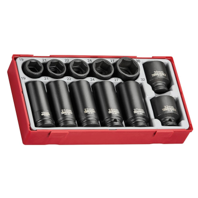Conjunto de soquetes de impacto pretos em estojo vermelho