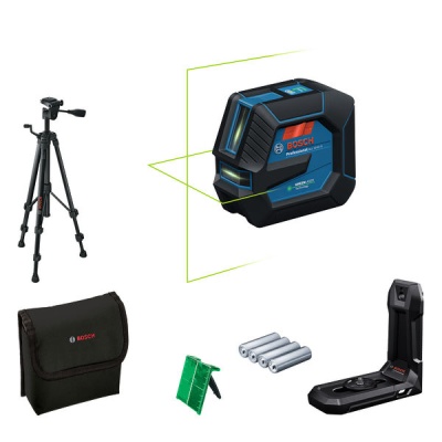 Conjunto de laser verde Bosch com tripé, bolsa, pilhas e suportes