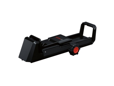 Suporte preto com botão vermelho em fundo branco