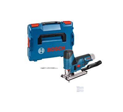 Máquina de cortar Bosch azul e preto com estojo azul ao fundo