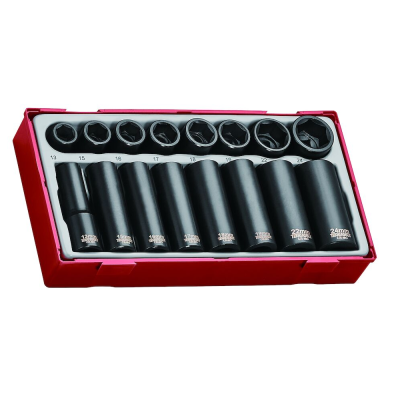 Conjunto de soquetes de impacto preto em caixa vermelha