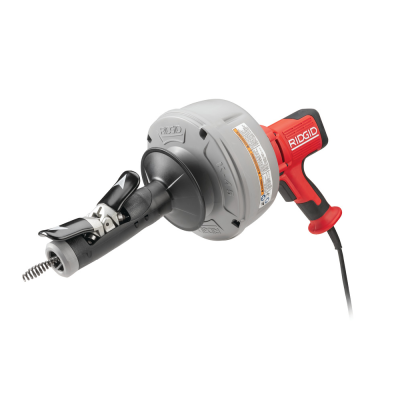 Máquina elétrica de limpeza de canos RIDGID cinzenta e vermelha com cabo preto