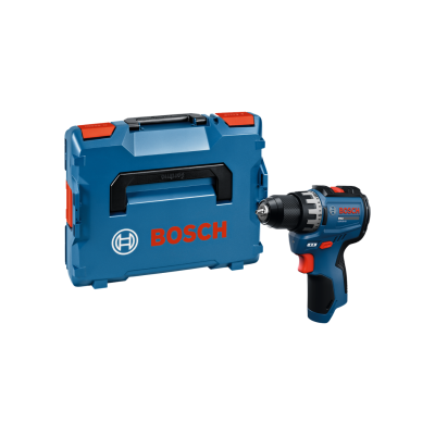 Mala de transporte e furadeira/parafusadeira Bosch azul e preta
