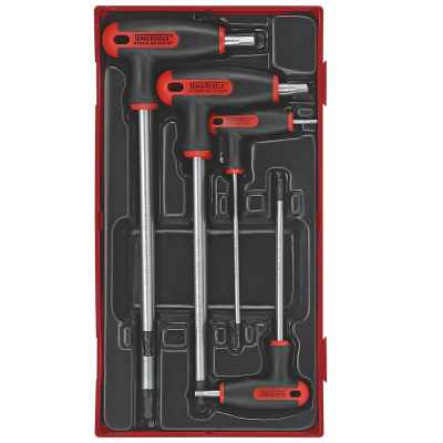 Conjunto de chaves de fenda T-HANDLE TENG TOOLS com pegadas vermelhas e pretas em estojo