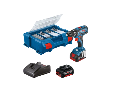 Conjunto de furadeira/parafusadora Bosch com bateria, carregador e estojo de bits