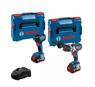 Conjunto de ferramentas Bosch com furadeiras, caixas de transporte e carregador