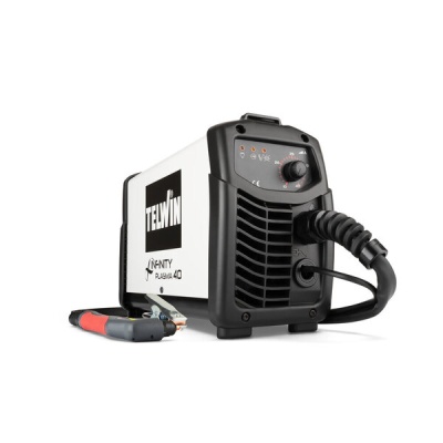 Máquina de soldar Telwin Infinity Plasma 40 branca e preta com cabo e pistola