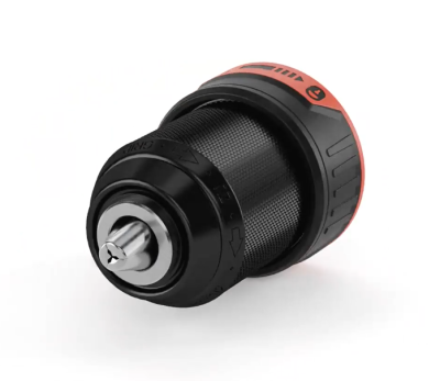 Mandril para broca preto e laranja com texto MAX 13MM