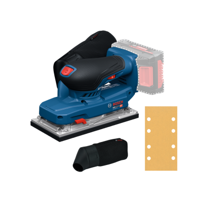 Lixadora Bosch Pro azul e preta com saco coletor e lixa amarela