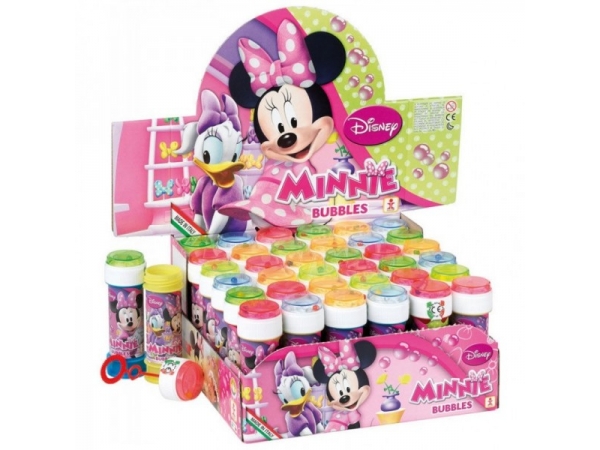 Bolas de Sabão Minnie Rosa Expositor de bolhas de sabão Disney Minnie Bubbles com embalagens coloridas e personagens Minnie e Daisy