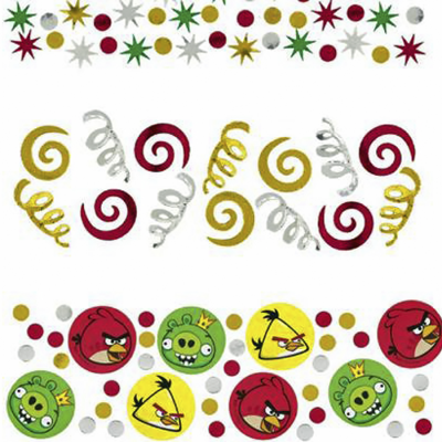 Fitas decorativas coloridas com estrelas, espirais e personagens do Angry Birds