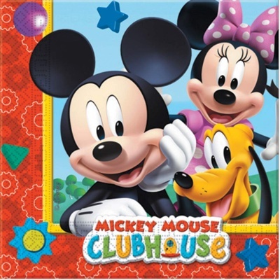 Guardanapo de papel com personagens Mickey Mouse, Minnie Mouse e Pluto da Disney
