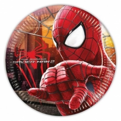 Prato de papel com imagem do Spider-Man e texto THE AMAZING SPIDER-MAN 2