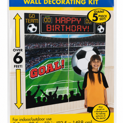 Kit de decoração de parede para festas com tema de futebol e placar, com texto HAPPY BIRTHDAY!