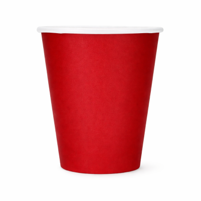 Copo descartável de papel vermelho com interior branco