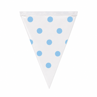 Pano triangular branco com bolinhas azuis