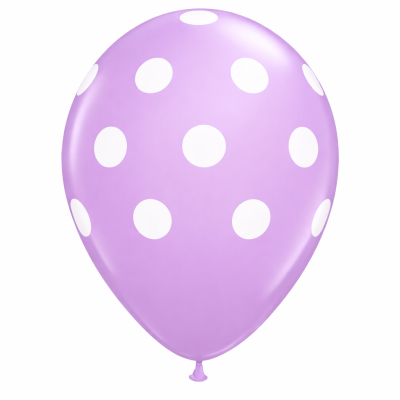 Balão lilás com bolinhas brancas sobre fundo branco