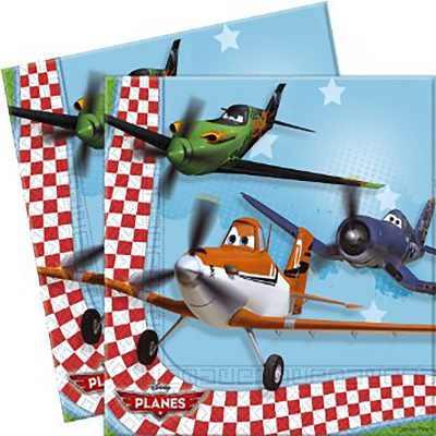 Toalhas azuis com personagens dos filmes Planes em aviões coloridos e padrão quadriculado vermelho e branco