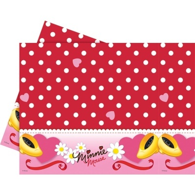 Guardanapo de papel Minnie Mouse vermelho com bolinhas brancas e detalhes florais