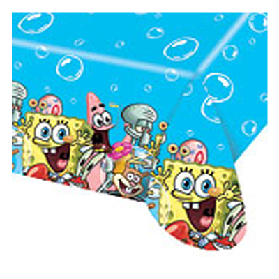tecido azul com bolhas e personagens animados SpongeBob e amigos