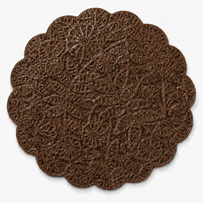 Tapete decorativo redondo castanho com padrão floral trançado
