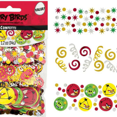 Pacote de confetti Angry Birds colorido com personagens e padrões variados