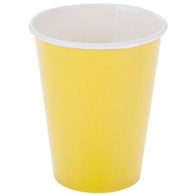 Copo descartável amarelo com interior branco