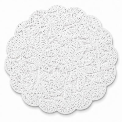 Toalhete redondo branco com padrão floral em relevo