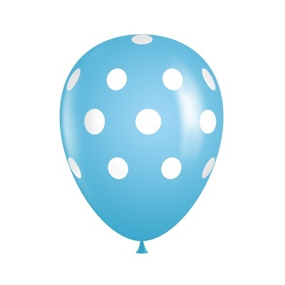 Balão azul com pontos brancos.