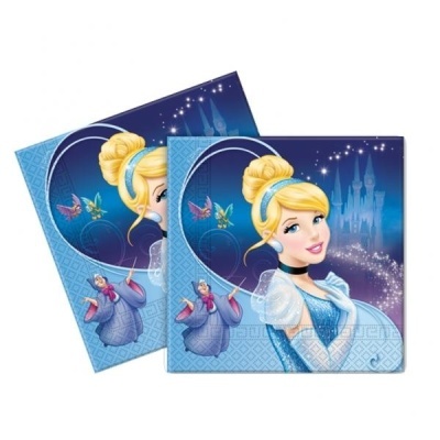 Guardanapos de papel azuis com imagem da Cinderella da Disney