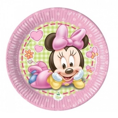Prato de papel rosa com imagem da Minnie bebé para festas