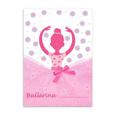 Ilustração de bailarina com vestido rosa e fundo floral