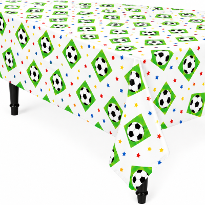 Toalha de mesa decorativa com bolas de futebol e estrelas coloridas