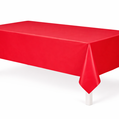 Mesa retangular com toalha de mesa vermelha lisa