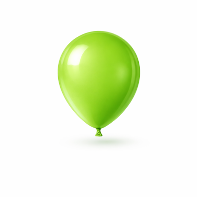 Balão verde de látex brilhante num fundo branco