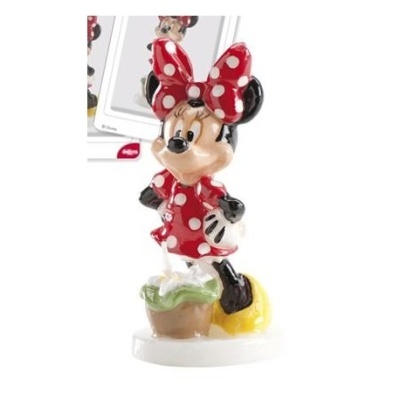 Escultura cerâmica da Minnie Mouse com vestido vermelho de bolinhas brancas e laço