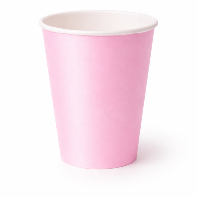 Copo descartável rosa de papel com interior branco