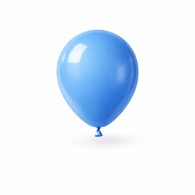 Balão azul de látex amarrado sobre fundo branco