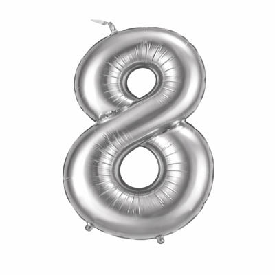 Balão metálico prateado número 8
