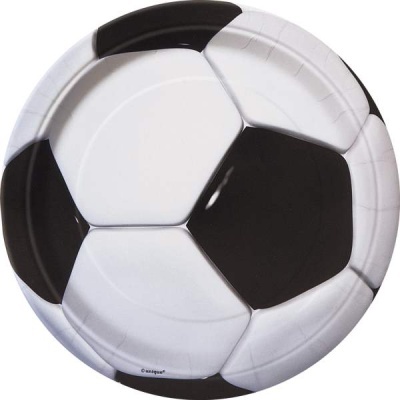 Prato descartável com padrão de bola de futebol preto e branco